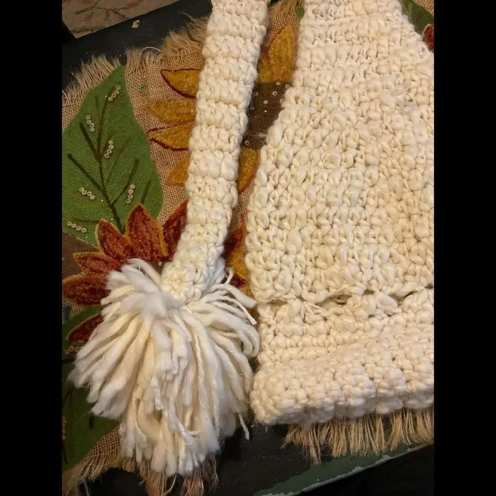 Ecote Handcrafted Cream Knitted Winter Hat with Pom Pom